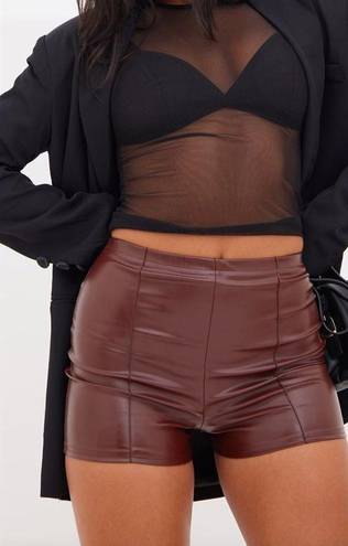 Pretty Little Thing  Pintuck Detail Hot Pants 12 NWT Vegan Leather Dark Brown