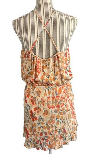 Haute Hippie Orange Blossom Silk Wrap Floral V-Neck Summer Dress Women Sz L