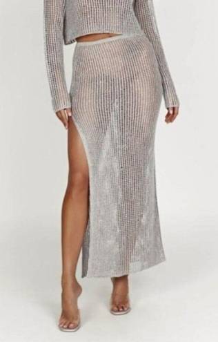 Meshki  - Christa Sequin Crochet Maxi Skirt in Silver Gray