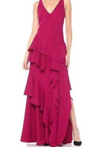 Halston Heritage  Pink Drop Waist Tiered Ruffle Gown Size 0