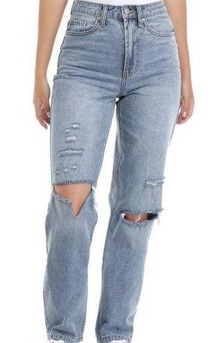 Tinseltown Women’s Straight Leg Distressed Ripped Denim Jeans