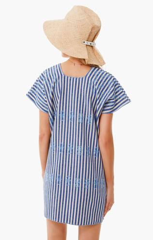 Tuckernuck  Sullivan Mini Blue Stripe Embroidered Canvas Caftan Dress