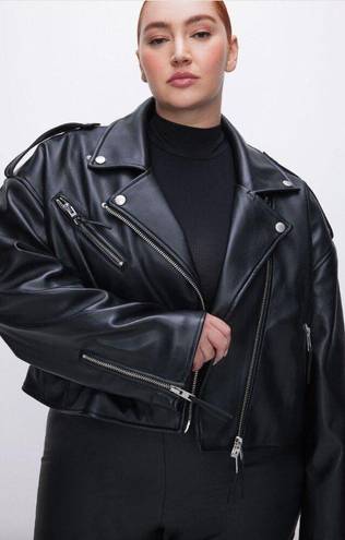 Good American  Cropped Faux Leather Moto Jacket Black Womens Size L/XL