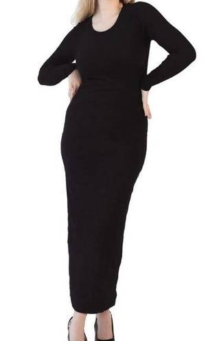 Klassy Network  Crew Neck Long Sleeve Ribbed Maxi Dress Black Size Medium