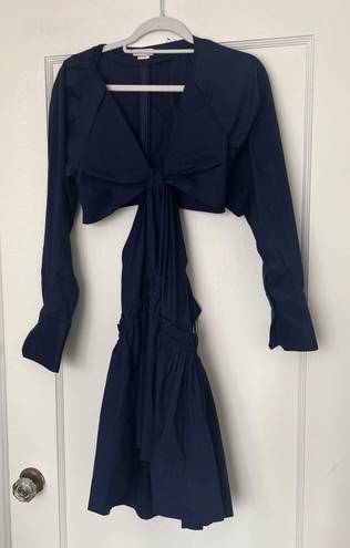 Jason Wu Navy Blue Long Sleeve Cutout Knot Fit & Flare Dress Size Small NWOT