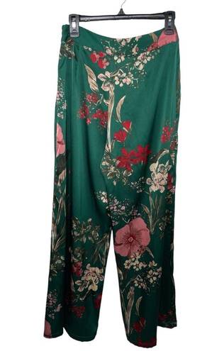 Lulus  Thriving Vibes Green Floral Print Satin Wide-Leg Pants size Medium