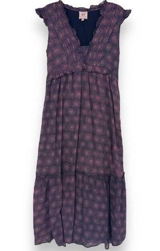 Petal Banjanan Constance  Power Blueprint Ruffle Purple Maxi Dress Size Large