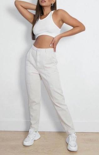 Missguided Cream Straight Leg Jeans