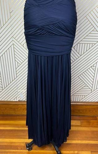 Halston Heritage  Ruched Sleeveless Long Gown in Navy Blue Size US XXS