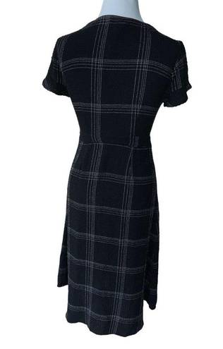 Loft ANN TAYLOR  LADIES STRETCHY VNECK SS BELTED MIDI BLACK PLAID DRESS NWT 00