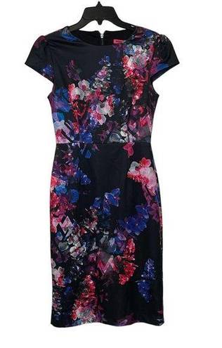 Betsey Johnson  Floral Sheath Dress Cap Sleeve Stretch Lined Women 2 Multicolor