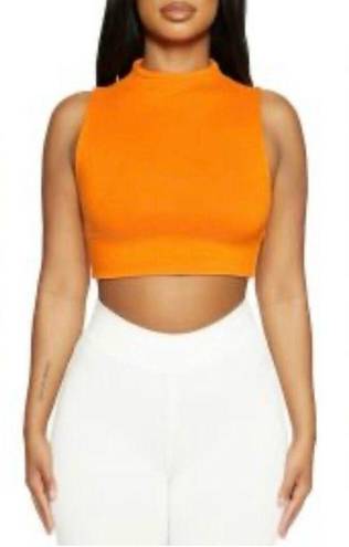 Naked Wardrobe  Size S The NW Sleeveless Crop Top In Deep Orange Mock Neck NEW