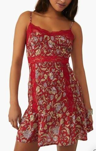 Free People NWT  NWT Last Night Mini Nightgown Slipdress in Cherry Combo size SML