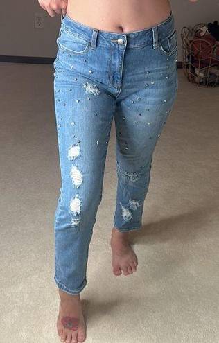 Velvet Heart : Jayden Slim Girlfriend Distressed Studded Crop Jeans