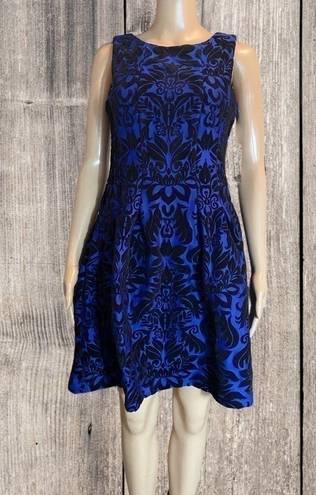 Gabby Skye  Floral Velvet Sleeveless A-Line Dress Blue Black 6