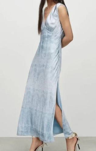 ALLSAINTS NEW $429  Blue Lace Printed Silk Maxi Slip Dress