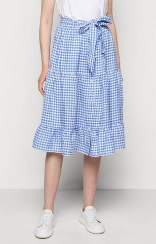 Polo NWT  Ralph Lauren Skirt Linen Midi Gingham Blue Belted Midi Skirt