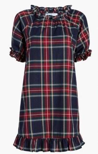 Hill House  The Katherine Nap Dress Navy Blue Tartan Plaid Ruffle Mini Shift