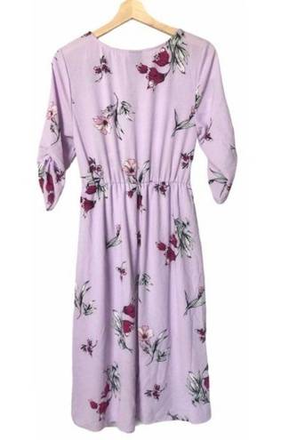 Bobeau  Lavender Floral Ruched Midi Dress S