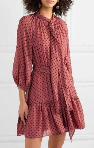 Zimmermann  Polka Dot Bow Chiffon Mini Dress in Burgundy