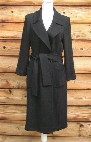 St. John  Caviar Black Knit Wool Blend Belted Coat