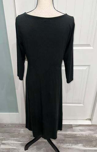 Eileen Fisher  Tencel stretch jersey bateau neck dark green midi dress size XS