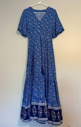 Blue Hippie Boho Floral Maxi Dress