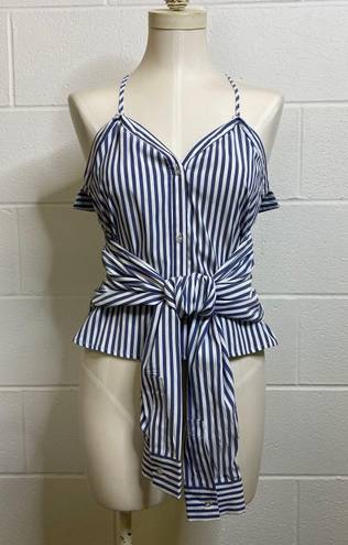 L'Academie L’academie Revolve Blue White Stripe Button Down Tank Tie Front Size Small