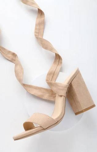 Lulus Nude Lace Up Heels