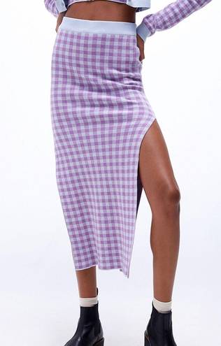 Free People Blue Purple Gingham Midi Skirt 