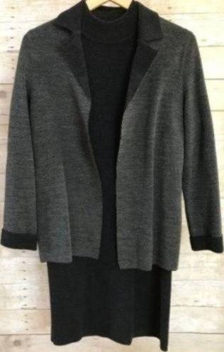 Talbots Vintage  Merino Wool Sweater Dress & Matching Jacket Suit Set Gray Black