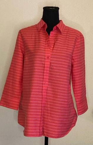 Coldwater Creek - Long sleeve striped pink button down blouse size Medium