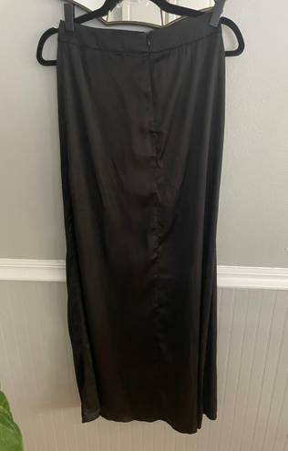 Naked Wardrobe Black Satin Maxi Skirt with Side Slit Small