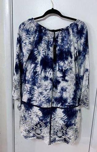 Romeo + Juliet Couture  BLUE WHITE BOHO TOP BLOUSE WOMENS SZ S P1-292