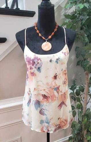 fab'rik  Women's Beige Floral Polyester Scoop Neck Sleeveless Casual Top Blouse S