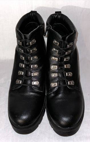 No Boundaries Womens Black Combat Boots Y2K Chunky Heel Lace Up Black Boots Size