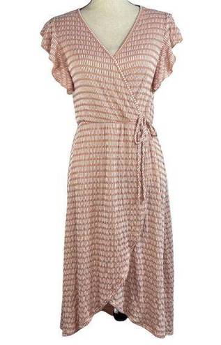 Caution to the Wind  Medium Midi Dress Faux Wrap Stretch Hi-Low V-Neck Cap Sleeve