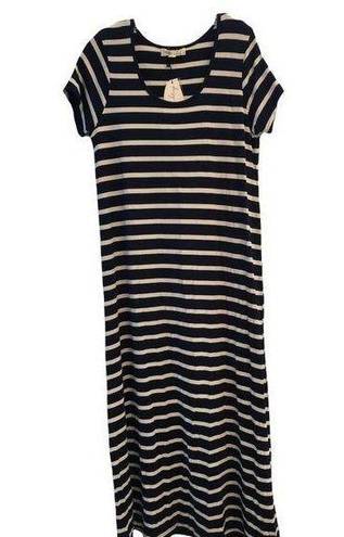 Daisy  Island Navy Striped Short Sleeve Maxi Dress UPF 50 L NWT