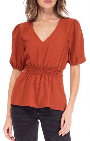 Bobeau  Women’s Rust Burnt Orange Picante Smock Tie Back V-Neck Blouse Top Medium