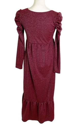 Betsey Johnson  Sparkle Metallic Rib Midi Dress Wine Size S NWT