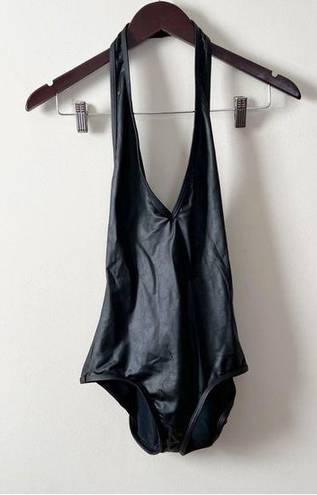 American Apparel  Deep V-neck Faux Leather Sleeveless Bodysuit Size XS