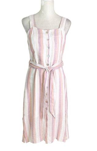 Rails  Clement Linen Blend Button Front Midi Dress in Dusk Stripe Size S