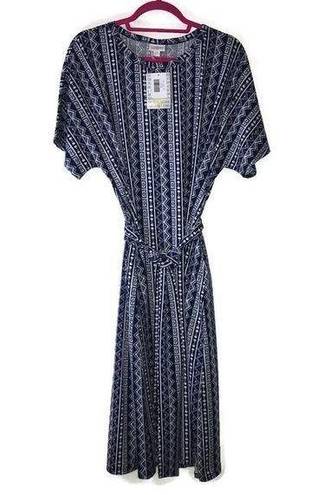 LuLaRoe  Dress Aztec Marly Dress 3X BNWT Vertical Pattern Blue White w/ Sash