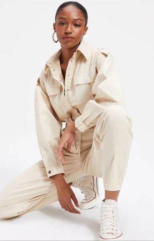 Good American  Cinched Utilitarian Jumpsuit Cream Size Small Long Sleeve NEW