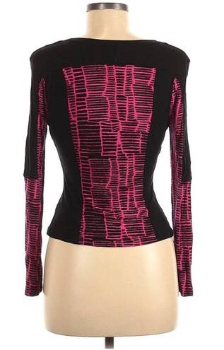 Vince  Top M Long Sleeve Scoop Neck Henley Cropped Black Hot Pink Design Buttons