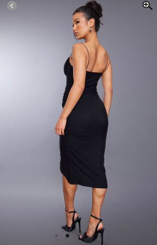 Pretty Little Thing - black mesh ruched cups Croset strappy midi dress