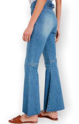 Wishlist  High Rise Bell Bottom Flare Raw Hem Light Wash Jeans - Size Small