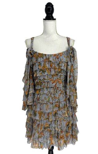 Zimmermann  Painted Heart Ra Ra Cold-shoulder Tiered Printed Silk Mini Dress