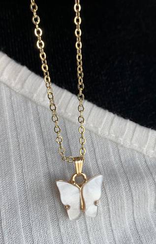 White Butterfly Necklace 14k Gold