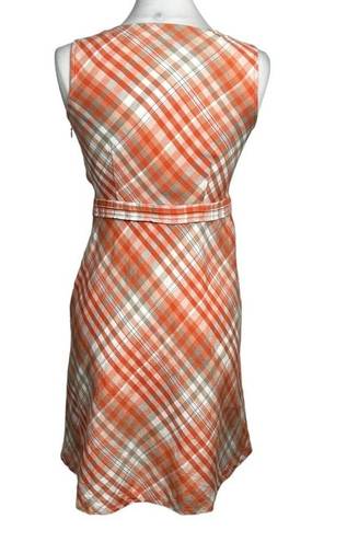 L.L.Bean  Linen/Cotton Faux Wrap A-Line Casual Plaid Sleeveless V-Neck Dress 8P